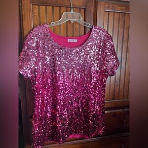 Pink Sequin Women's Top - Size 3X